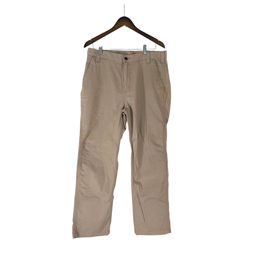 Carhartt Mens Rugged Work Khaki Relaxed Fit Cotton Canvas Pants 34x30 Tan 100095